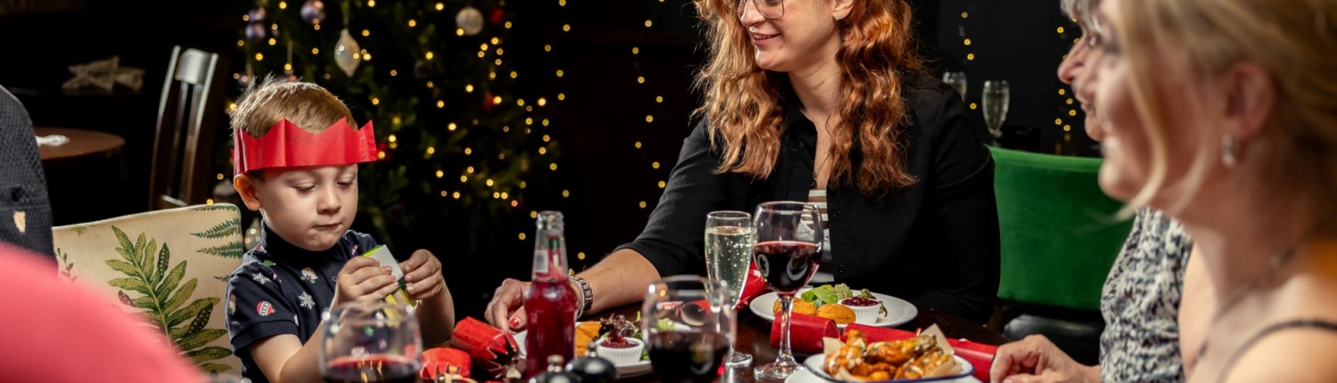 Family enjoying Christmas Day food