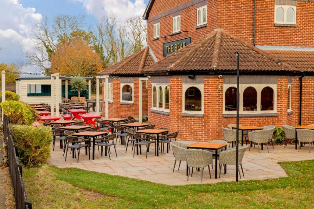 Exterior of the Bear pub rugby - with outside tables